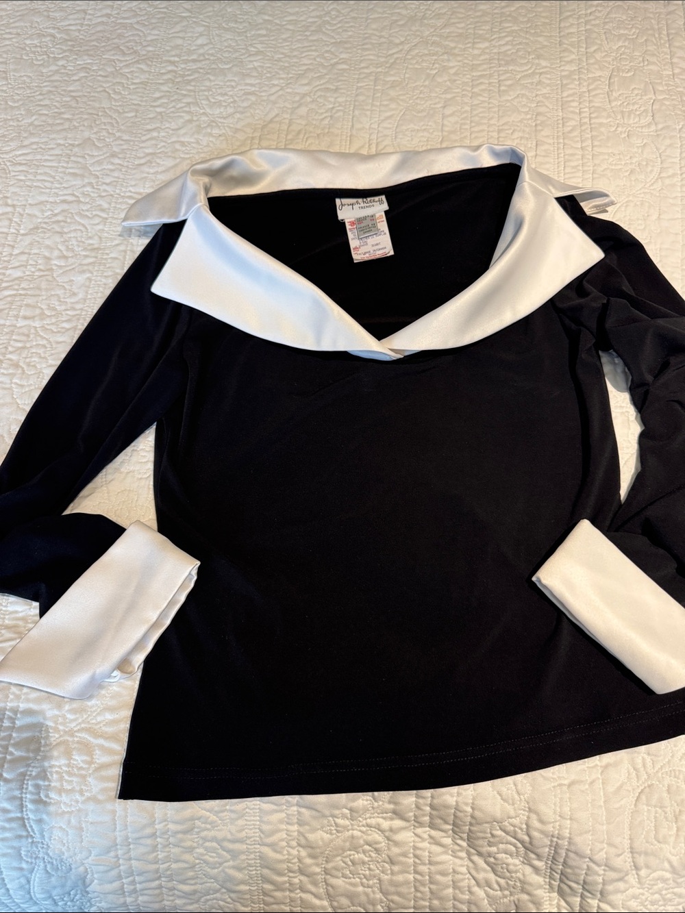 Joseph Ribkoff Black Top with White Label Accent
